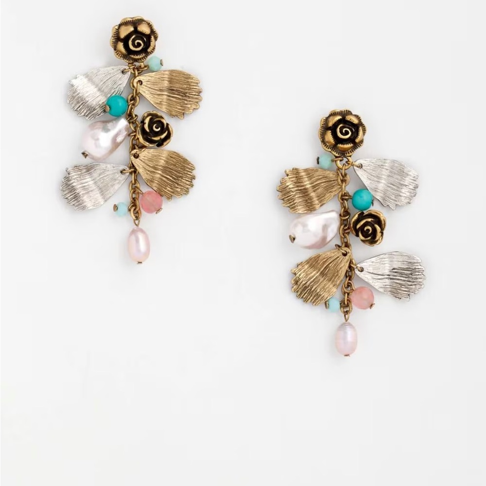 Chico's Floral Pearl Charm Earrings